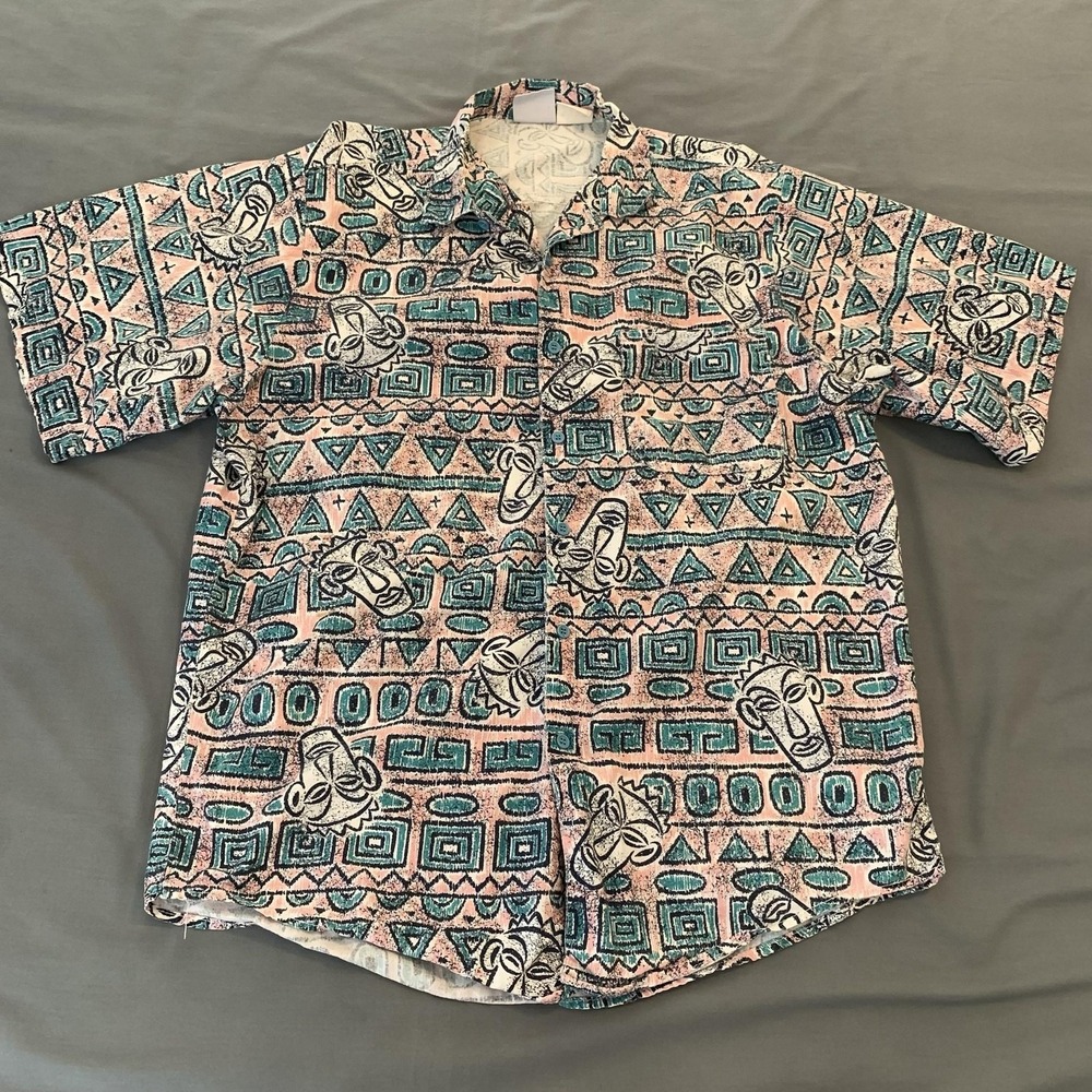 Vintage Beach Blvd Shirt Mens Medium Tiki Hawaiian Short Sleeve Button Front